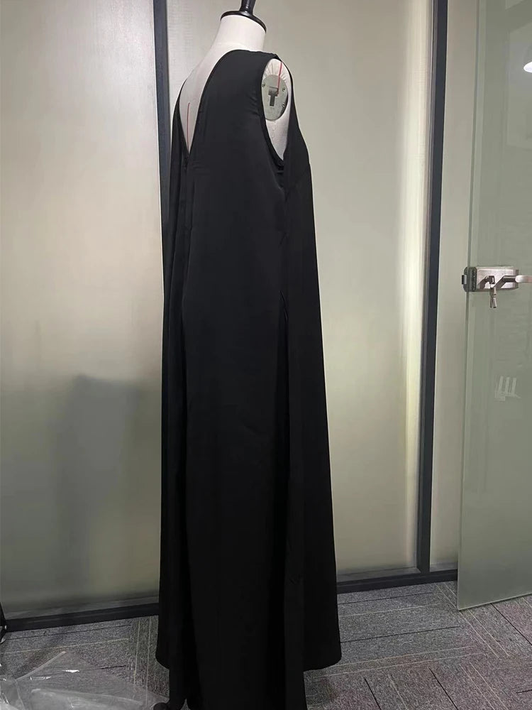 Vestidos de fiestas elegantes mujer feminino sem mangas cor sólida v-back maxi vestidos para vestidos longos casuais