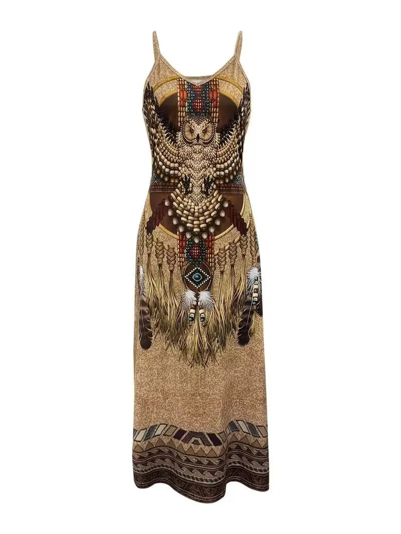 Novo verão animal impressão camisola sem mangas vestido de passeio casual