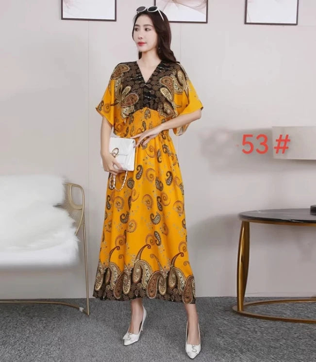 Vestido maxi indiano longo para mulheres, vestido vintage casual, estilo coreano, estampa floral, vestido boho, vestidos sexy