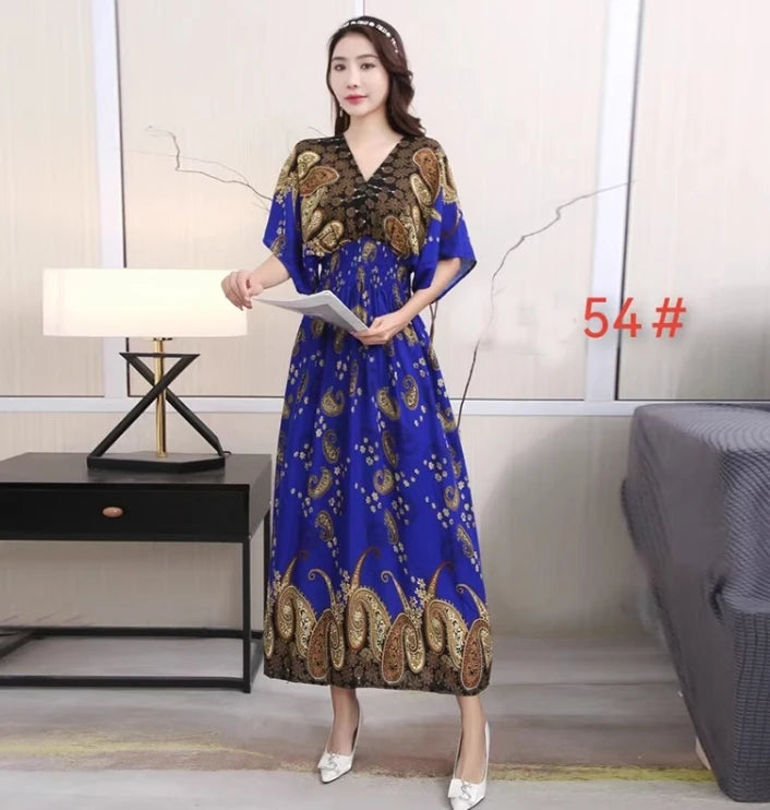 Vestido maxi indiano longo para mulheres, vestido vintage casual, estilo coreano, estampa floral, vestido boho, vestidos sexy