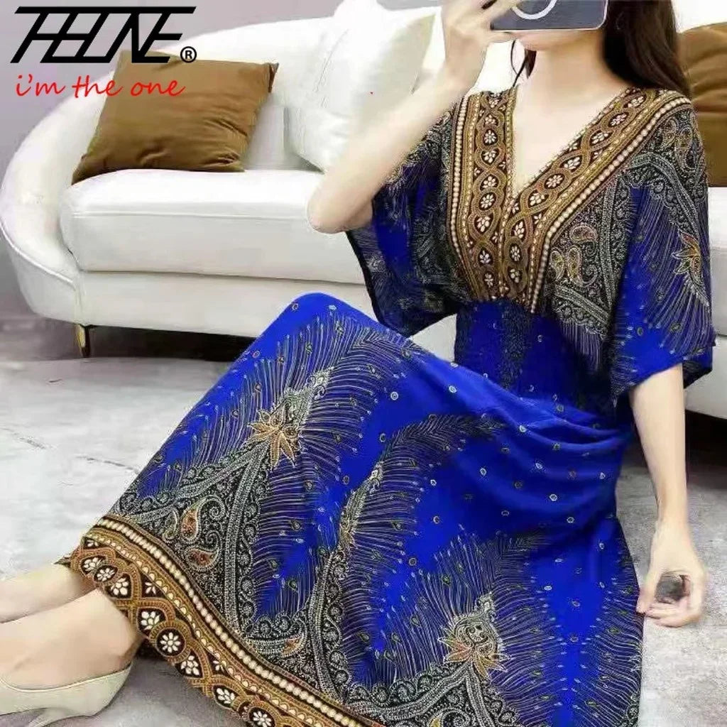 Vestido maxi indiano longo para mulheres, vestido vintage casual, estilo coreano, estampa floral, vestido boho, vestidos sexy